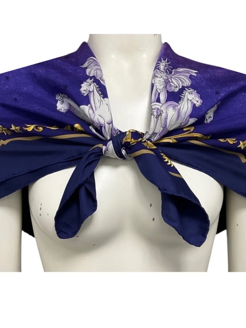 HERMES PURPLE / GOLD MULTI COSMOS PRINT SQUARE SILK TWILL SCARF